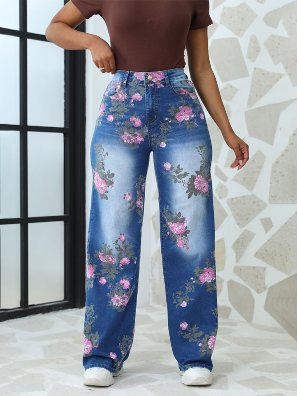 Floral Printed Wide Leg Pants Women’s Jeans