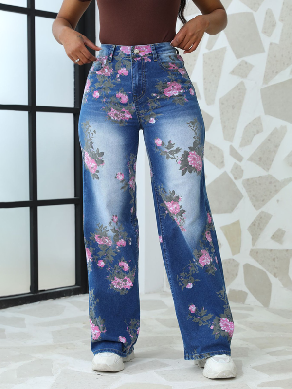 Floral Printed Wide Leg Pants Women’s Jeans