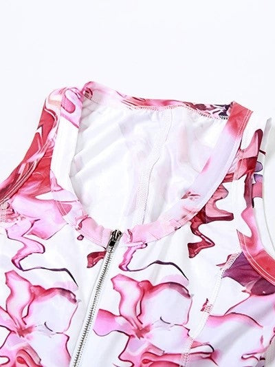 FLORAL ROMPER WITH FRONT ZIPPER - SLIM FIT VINTAGE PRINT ZIPPER