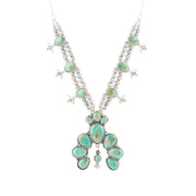 Squash Blossom Statement Blue Turquoise and Sterling Silver Necklace