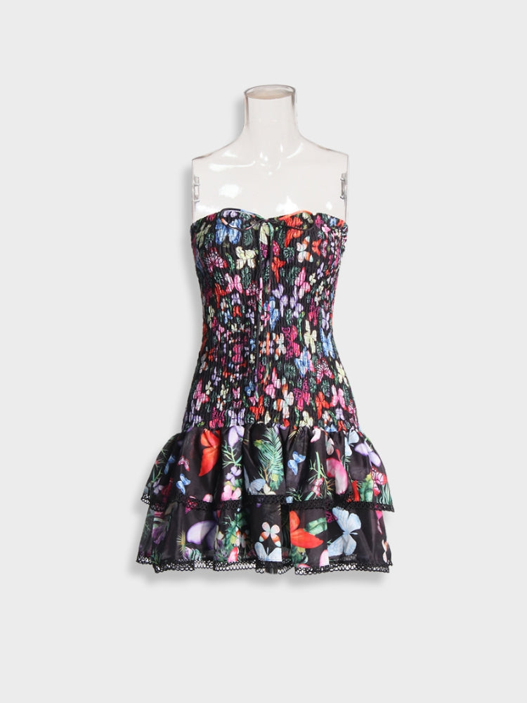 FLORAL STRAPLESS MINI DRESS FOR A PERFECT FIT WITH SIZE CHART AVAILABLE