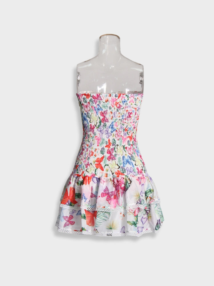 FLORAL STRAPLESS MINI DRESS FOR A PERFECT FIT WITH SIZE CHART AVAILABLE
