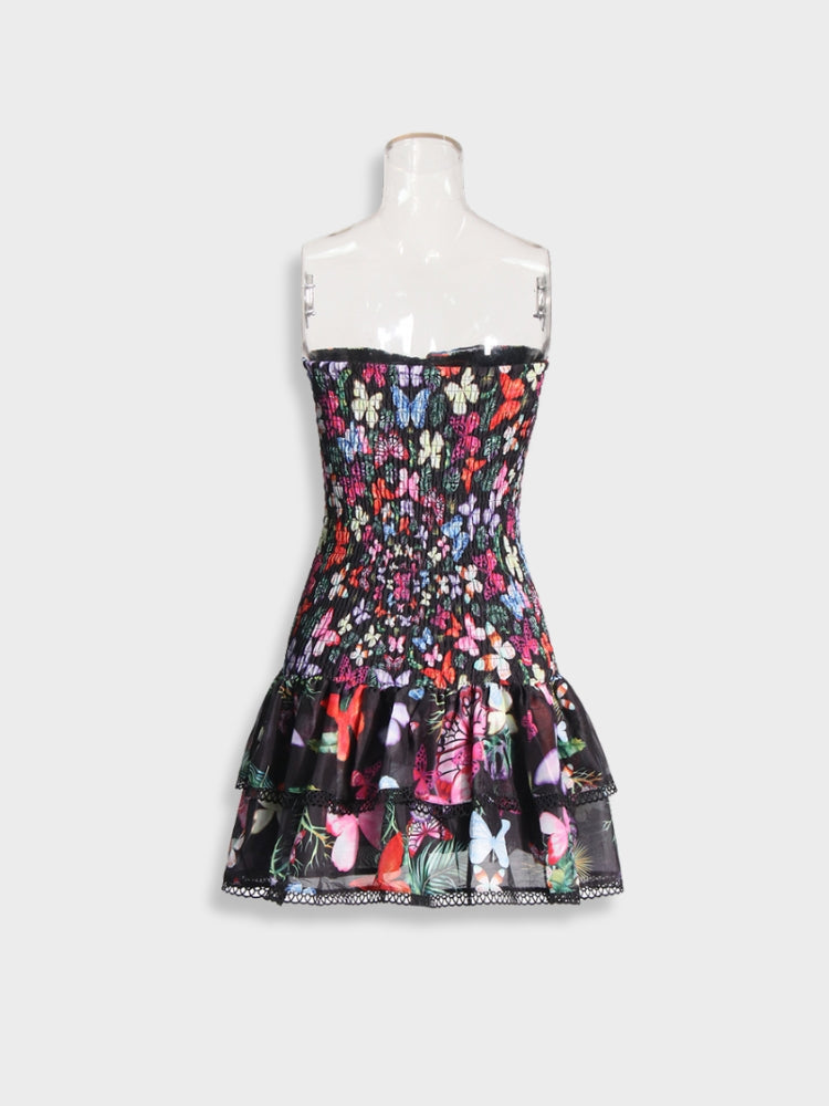 FLORAL STRAPLESS MINI DRESS FOR A PERFECT FIT WITH SIZE CHART AVAILABLE