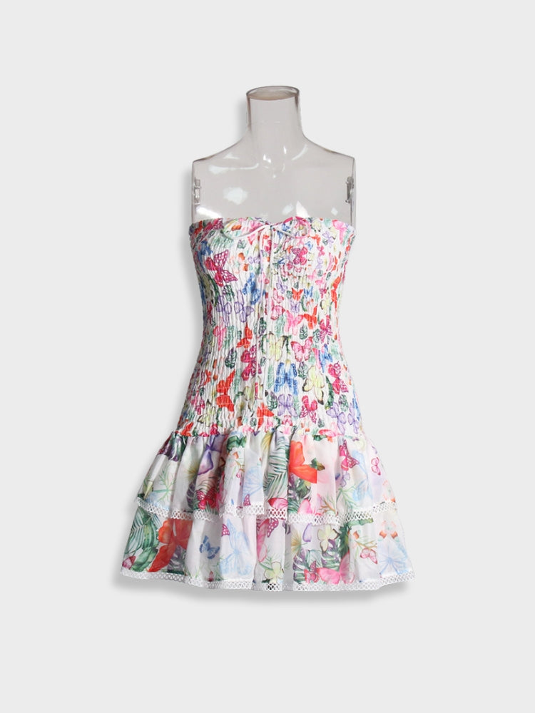FLORAL STRAPLESS MINI DRESS FOR A PERFECT FIT WITH SIZE CHART AVAILABLE