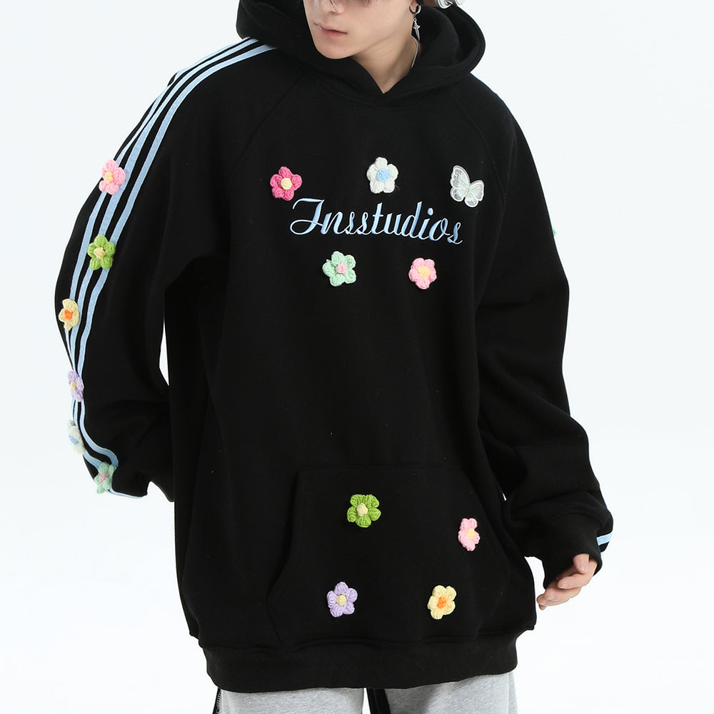 FLORAL STRIPE HOODIE: BLOKETTE AESTHETIC HOODIE