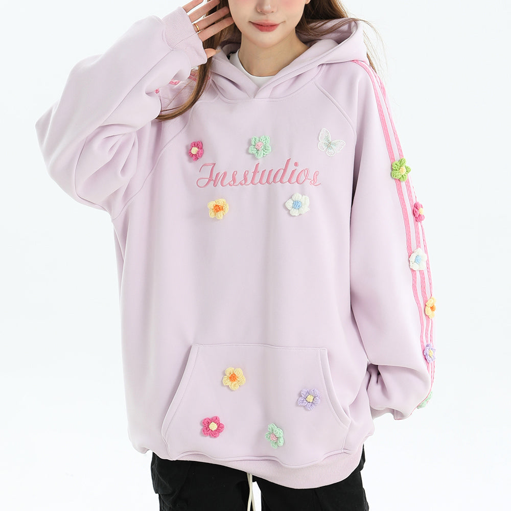 FLORAL STRIPE HOODIE: BLOKETTE AESTHETIC HOODIE