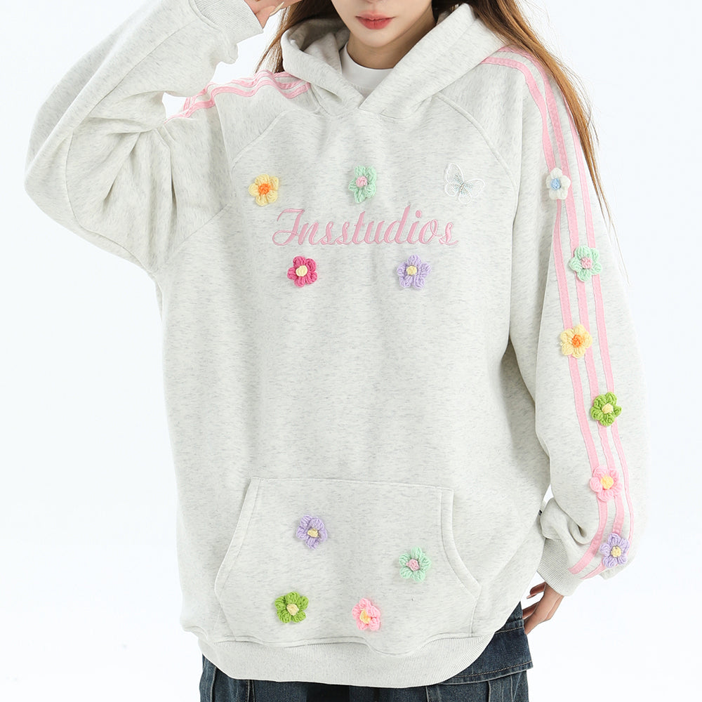 FLORAL STRIPE HOODIE: BLOKETTE AESTHETIC HOODIE