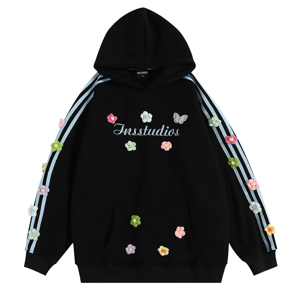 FLORAL STRIPE HOODIE: BLOKETTE AESTHETIC HOODIE