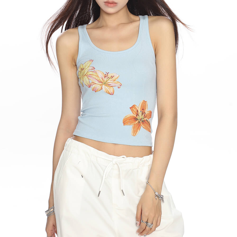 FLORAL TANK TOP LIGHT BLUE COCONUT GIRL AESTHETIC