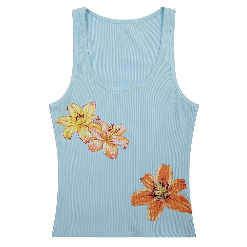 FLORAL TANK TOP LIGHT BLUE COCONUT GIRL AESTHETIC