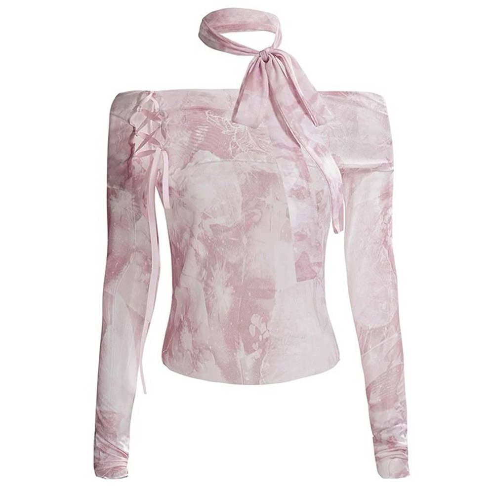 FLORAL TOP AND PINSTRIPE SKIRT Y2K SHEER MESH SET
