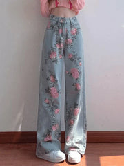 FLORAL WIDE-LEG JEANS HIGH RISE BLUE FLORAL HIGH DESIGN