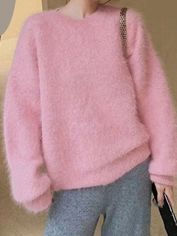 FLUFFY WHITE SWEATER COZY LOOSE FIT FOR ULTIMATE COMFORT