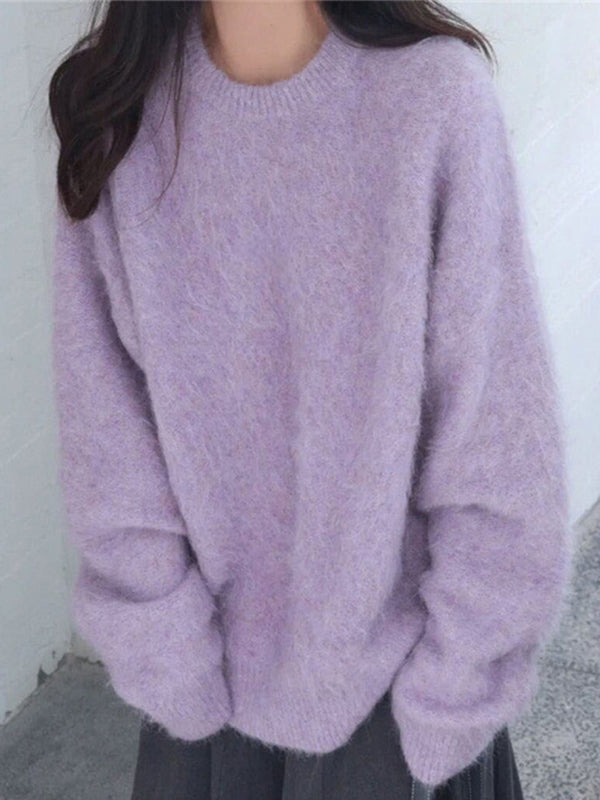FLUFFY WHITE SWEATER COZY LOOSE FIT FOR ULTIMATE COMFORT