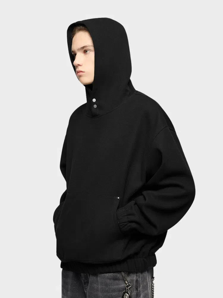 GRAY FOUR-BUTTON FLEECE HOODIE