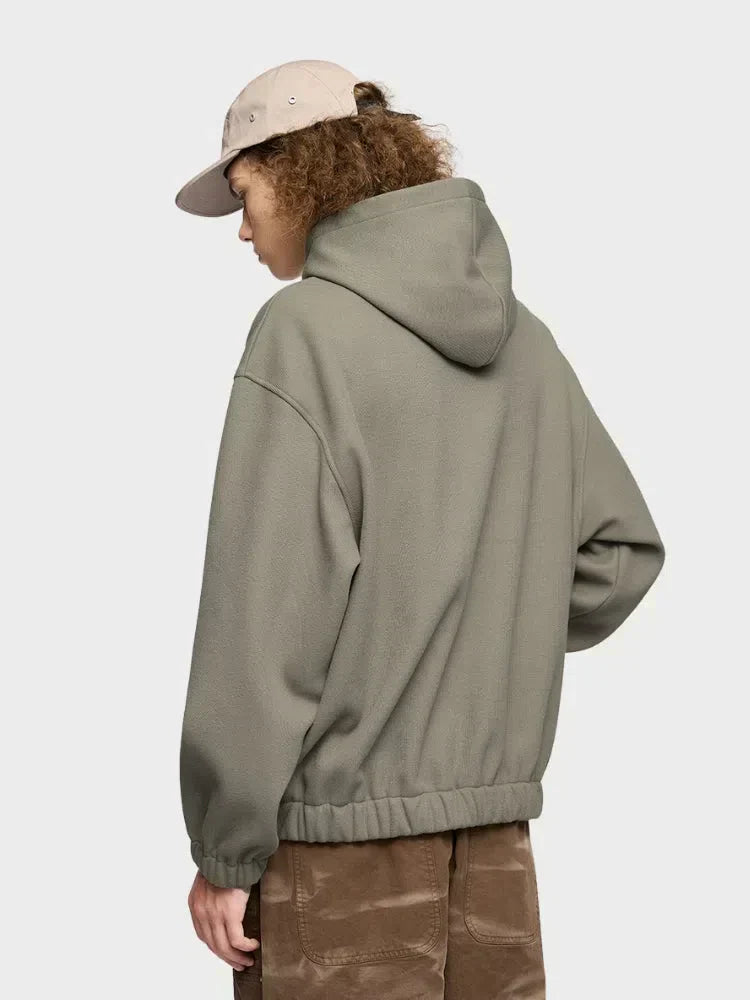 GRAY FOUR-BUTTON FLEECE HOODIE