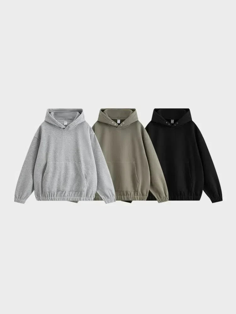 GRAY FOUR-BUTTON FLEECE HOODIE
