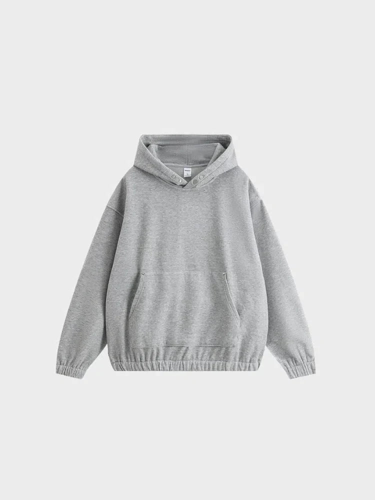 GRAY FOUR-BUTTON FLEECE HOODIE