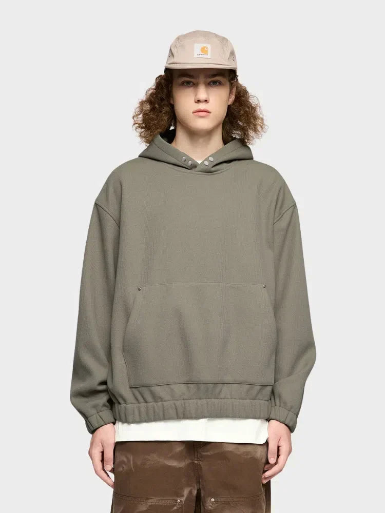 GRAY FOUR-BUTTON FLEECE HOODIE