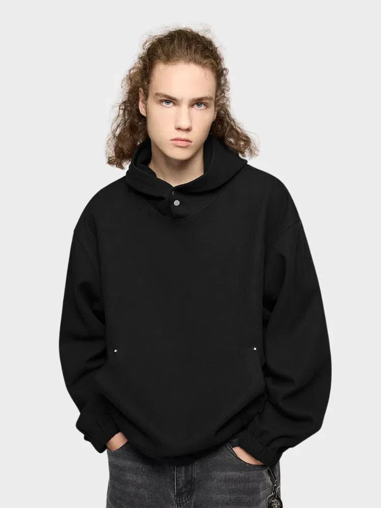 GRAY FOUR-BUTTON FLEECE HOODIE