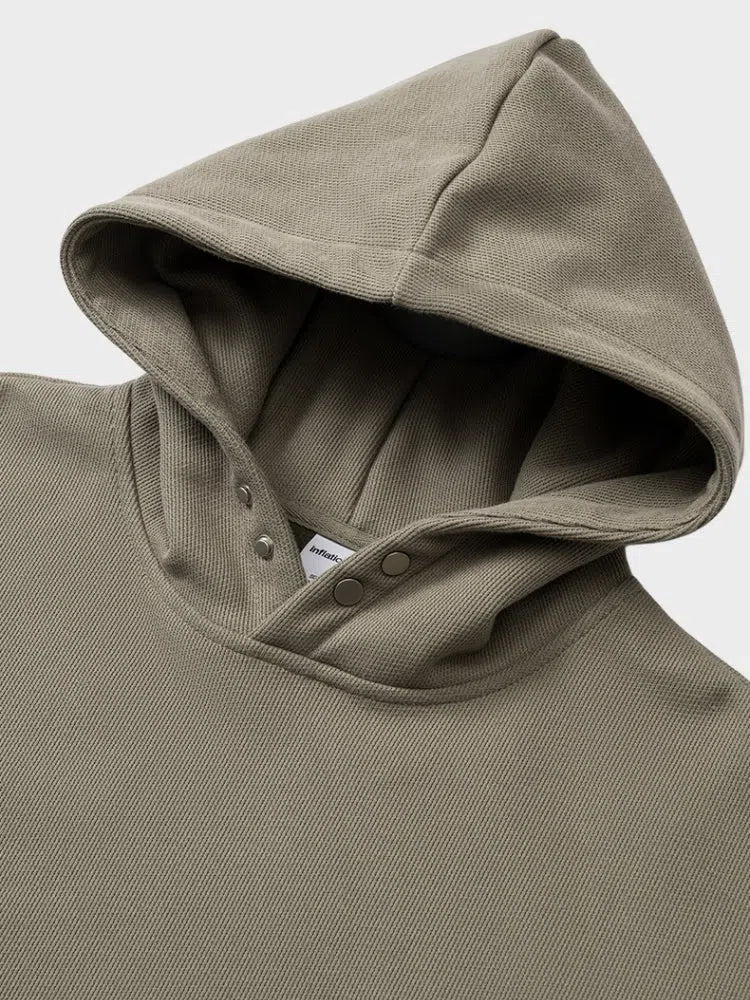 GRAY FOUR-BUTTON FLEECE HOODIE