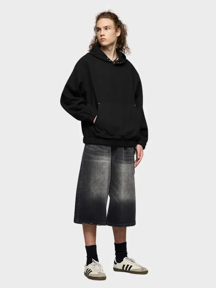 GRAY FOUR-BUTTON FLEECE HOODIE