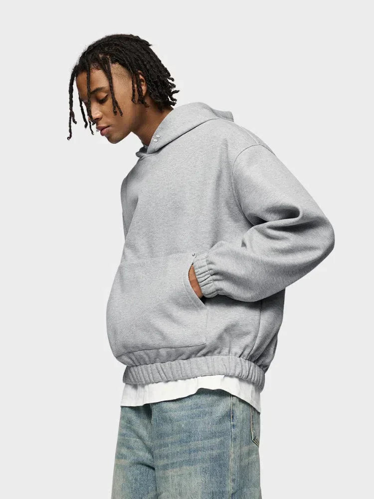 GRAY FOUR-BUTTON FLEECE HOODIE