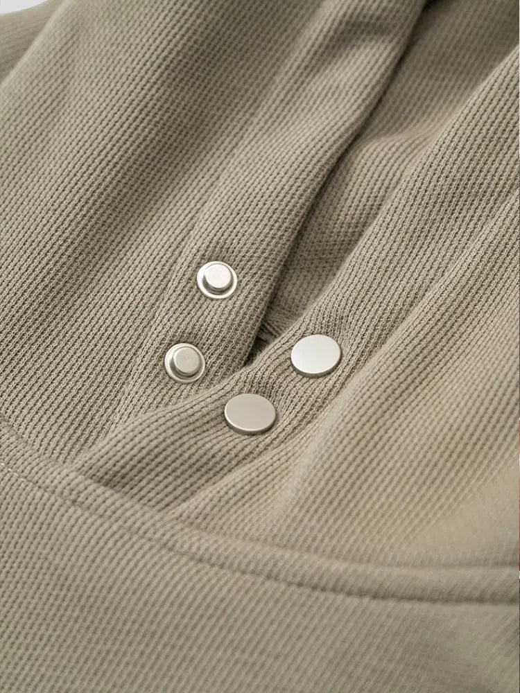 GRAY FOUR-BUTTON FLEECE HOODIE
