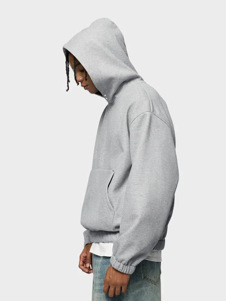 GRAY FOUR-BUTTON FLEECE HOODIE