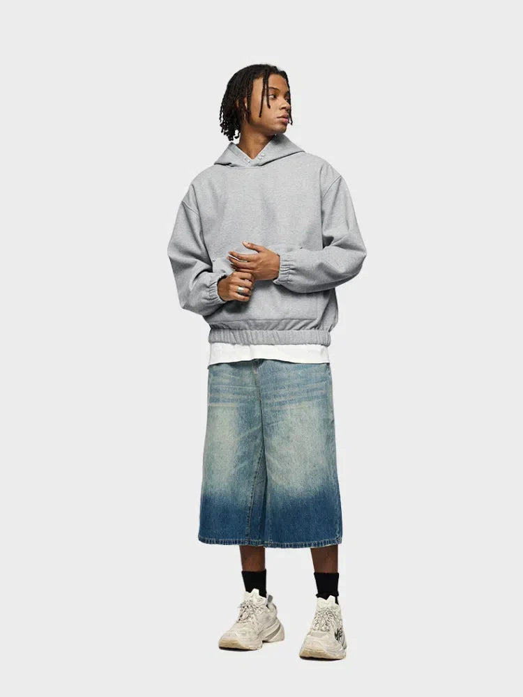 GRAY FOUR-BUTTON FLEECE HOODIE
