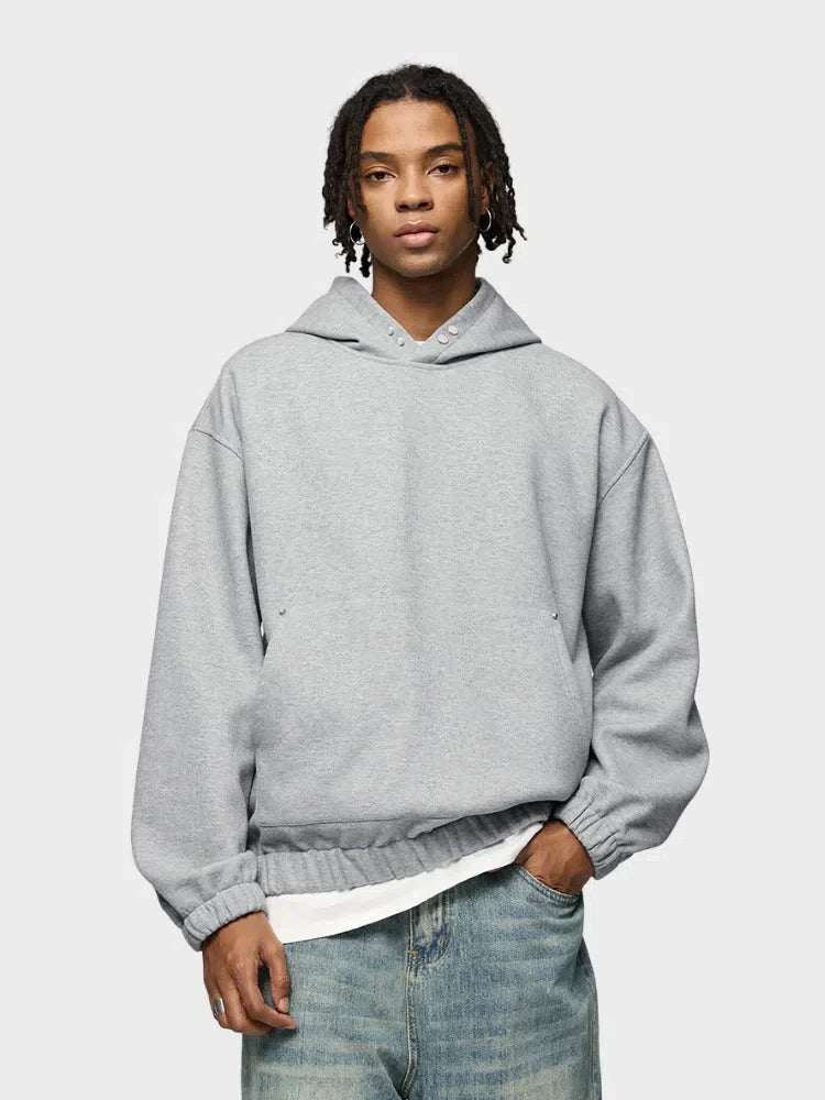 GRAY FOUR-BUTTON FLEECE HOODIE