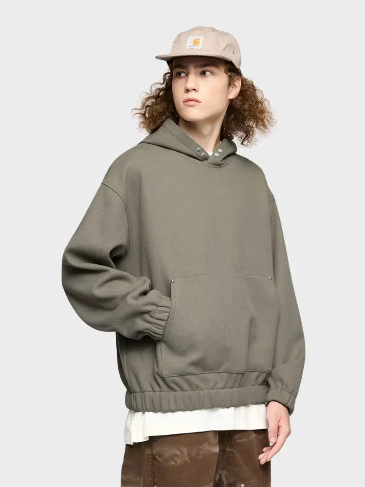 GRAY FOUR-BUTTON FLEECE HOODIE