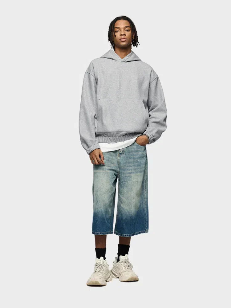 GRAY FOUR-BUTTON FLEECE HOODIE
