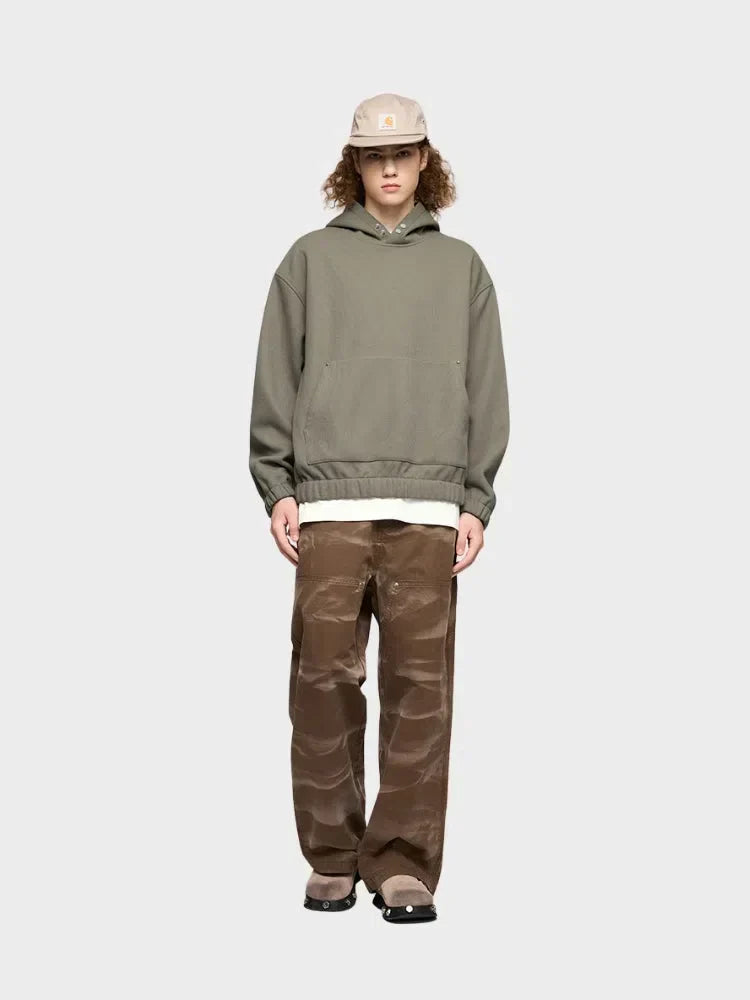 GRAY FOUR-BUTTON FLEECE HOODIE