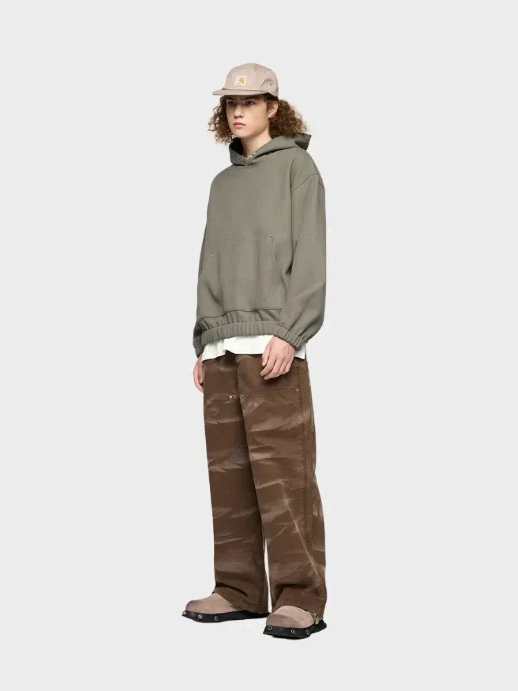 GRAY FOUR-BUTTON FLEECE HOODIE