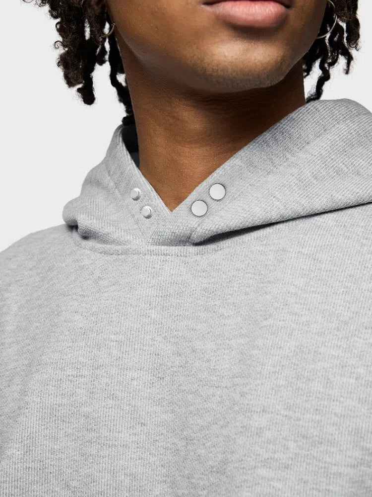 GRAY FOUR-BUTTON FLEECE HOODIE