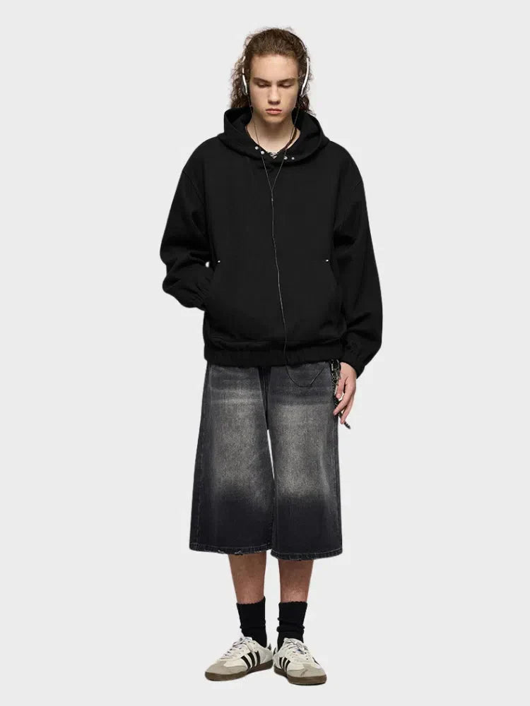 GRAY FOUR-BUTTON FLEECE HOODIE