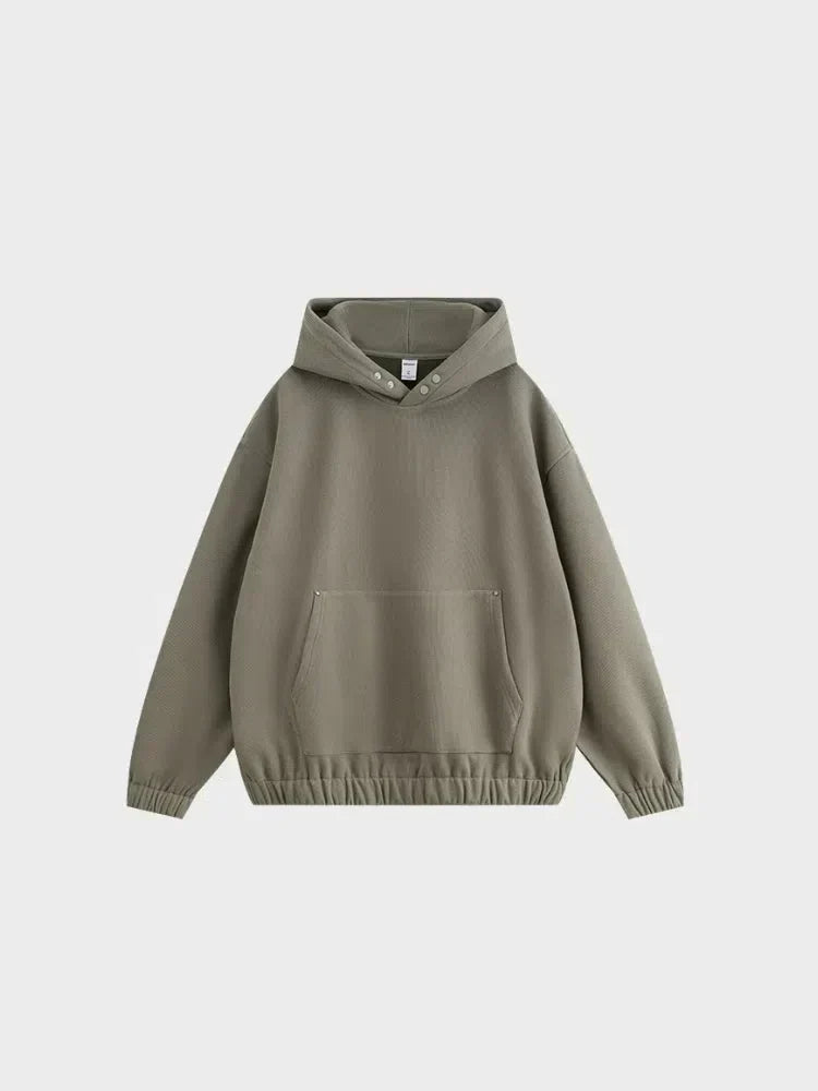 GRAY FOUR-BUTTON FLEECE HOODIE