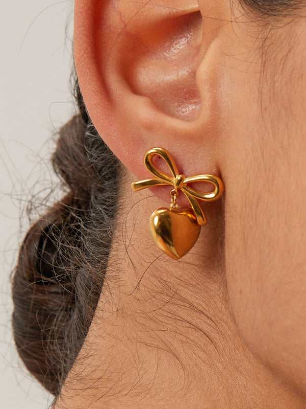 French elegant INS style fashionable 18K gold stainless steel love pendant earrings - Golden / FREESIZE