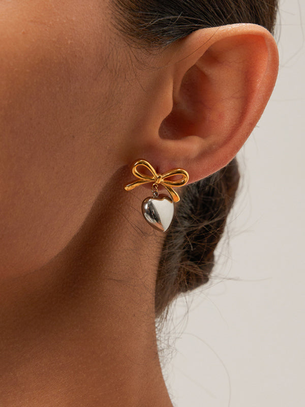 French elegant INS style fashionable 18K gold stainless steel love pendant earrings - Silver grey / FREESIZE