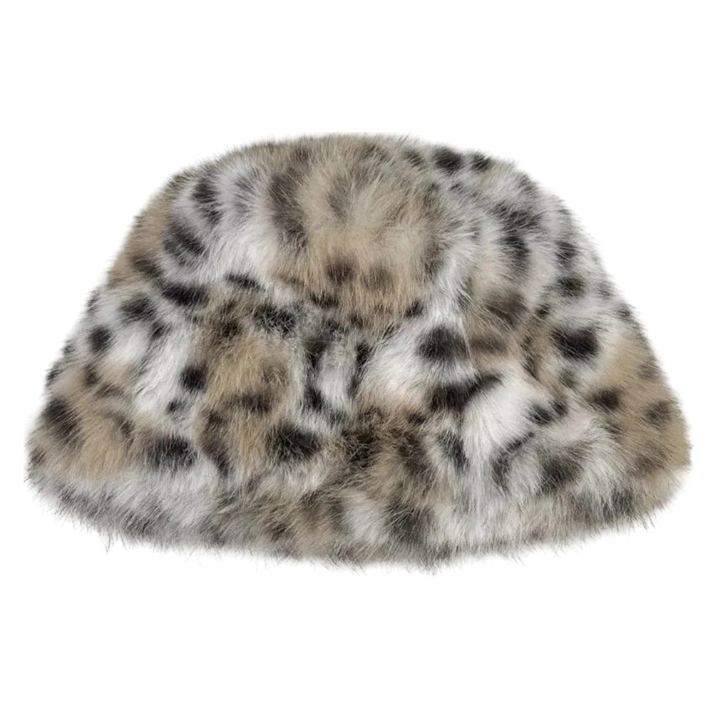 FUZZY BUCKET HAT Y2K LEOPARD