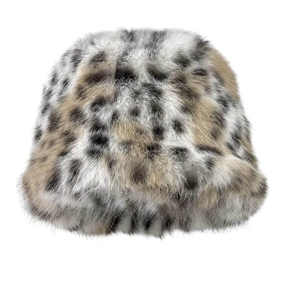 FUZZY BUCKET HAT Y2K LEOPARD