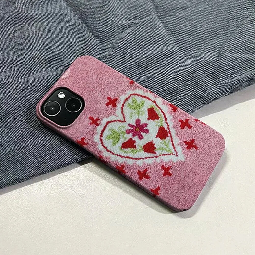 FUZZY PINK HEART IPHONE CASE