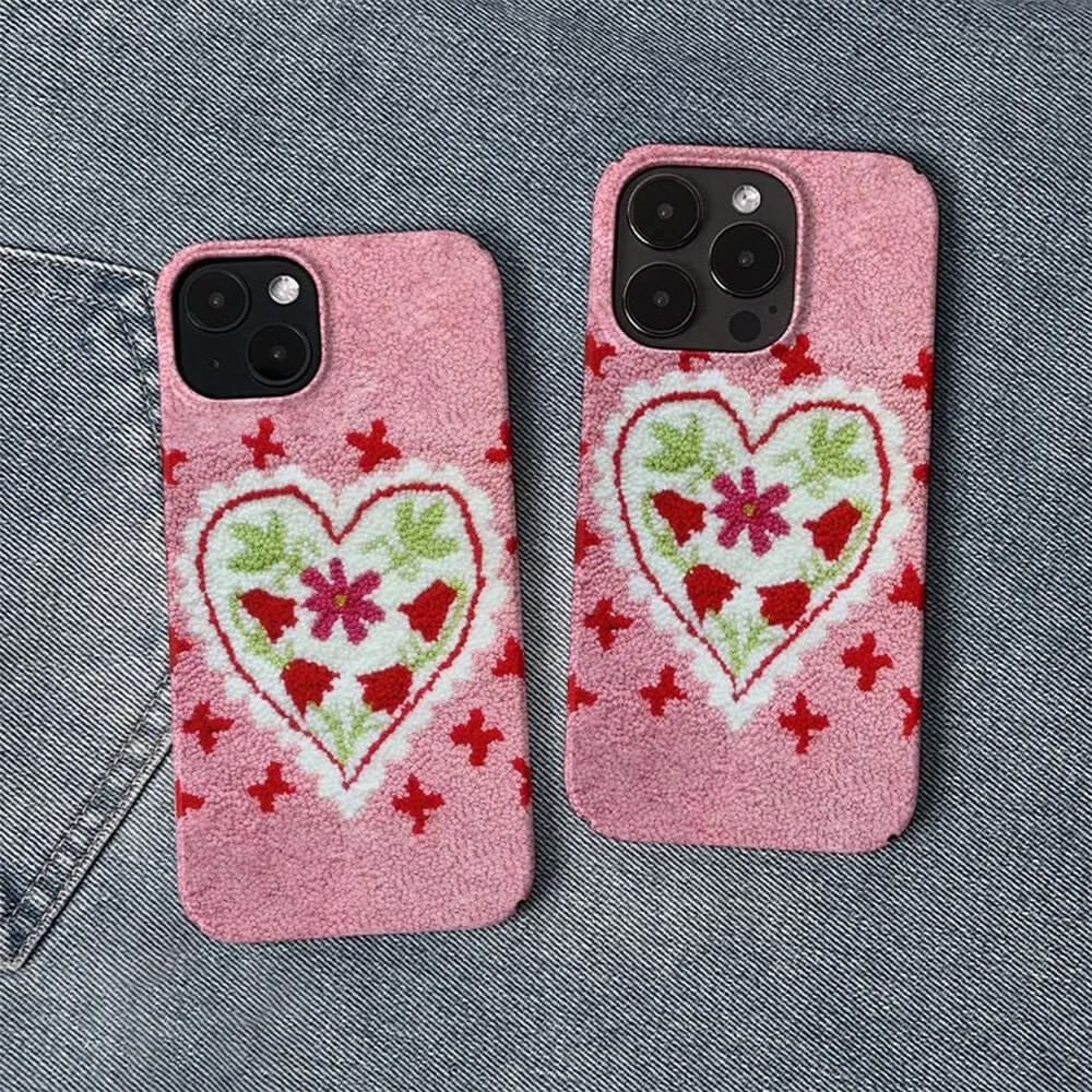 FUZZY PINK HEART IPHONE CASE
