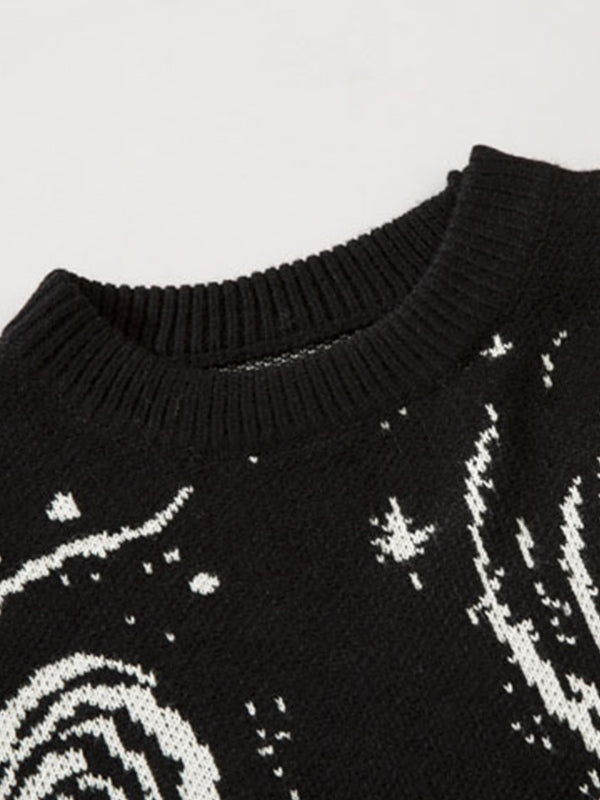 GALAXY SWEATER WITH SWIRL PRINT DESIGN IN BLACK AND WHITE