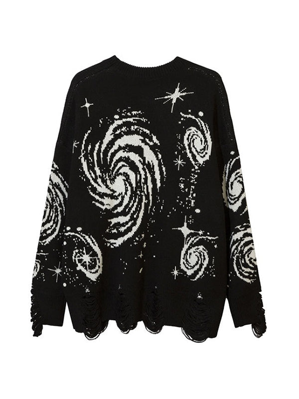 GALAXY SWEATER WITH SWIRL PRINT DESIGN IN BLACK AND WHITE