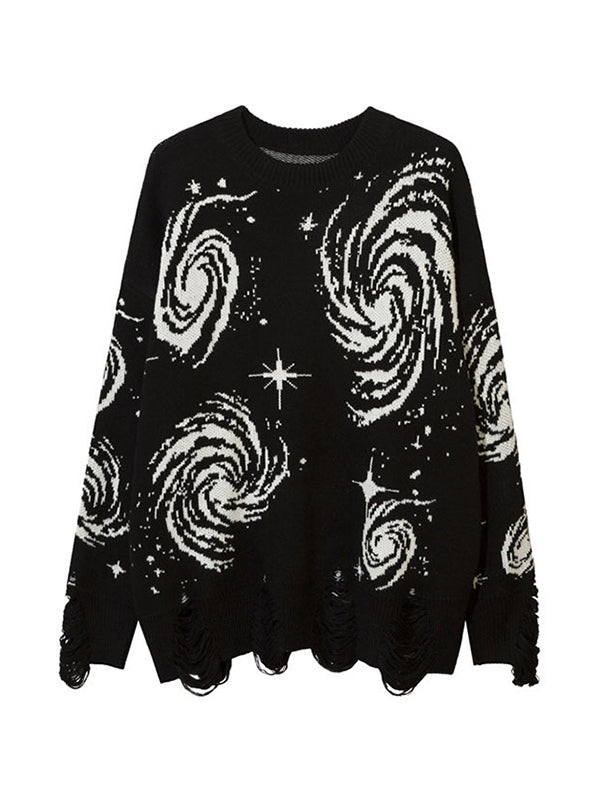 GALAXY SWEATER WITH SWIRL PRINT DESIGN IN BLACK AND WHITE