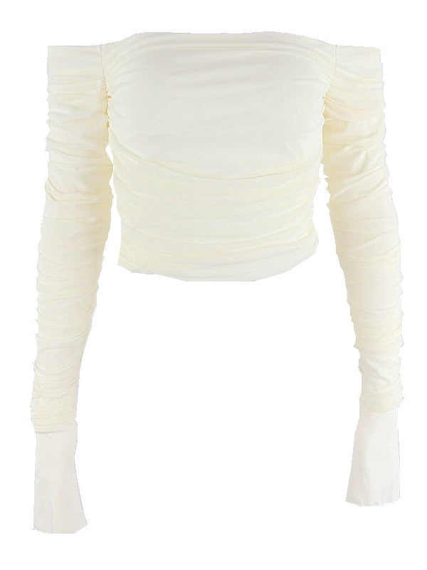 GATHERED OFF-THE-SHOULDER TOP FOR ULTIMATE COMFORT AND DURABLE MOVEMENT