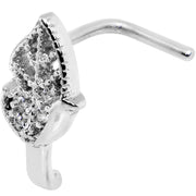 18G Clear CZ Leaf Faux Hoop L Shaped Nose Ring