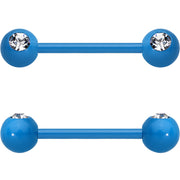 14G 5/8 Clear Gem Blue Acrylic Over Steel Nipple Barbell Set
